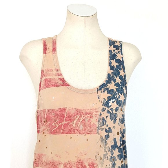 NWT Rockstar Sushi Cream American Flag Distressed Racerback Mini Dress Tunic - Picture 5 of 7